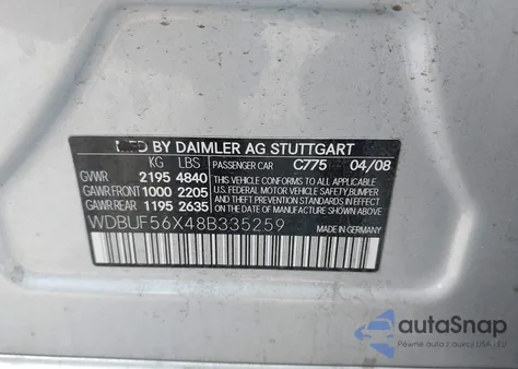 2008 Mercedes-Benz E 350 z USA, uszkodzony, nr VIN WDBUF56X48B335259